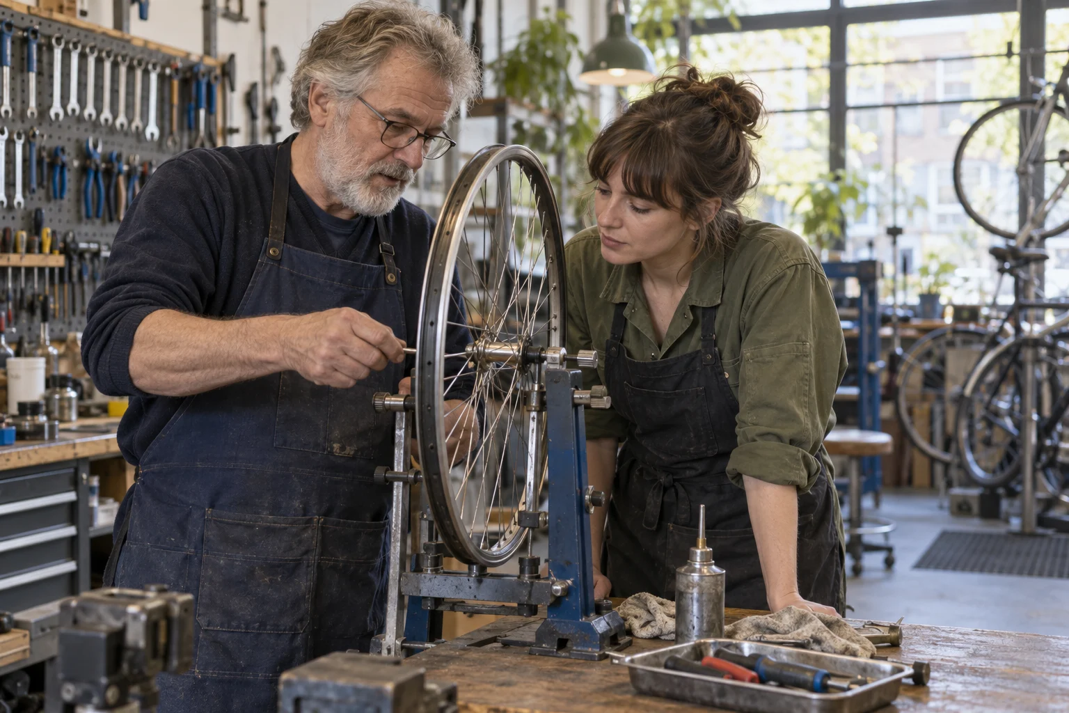 Praktische werkbegeleiding in een fietsenwerkplaats