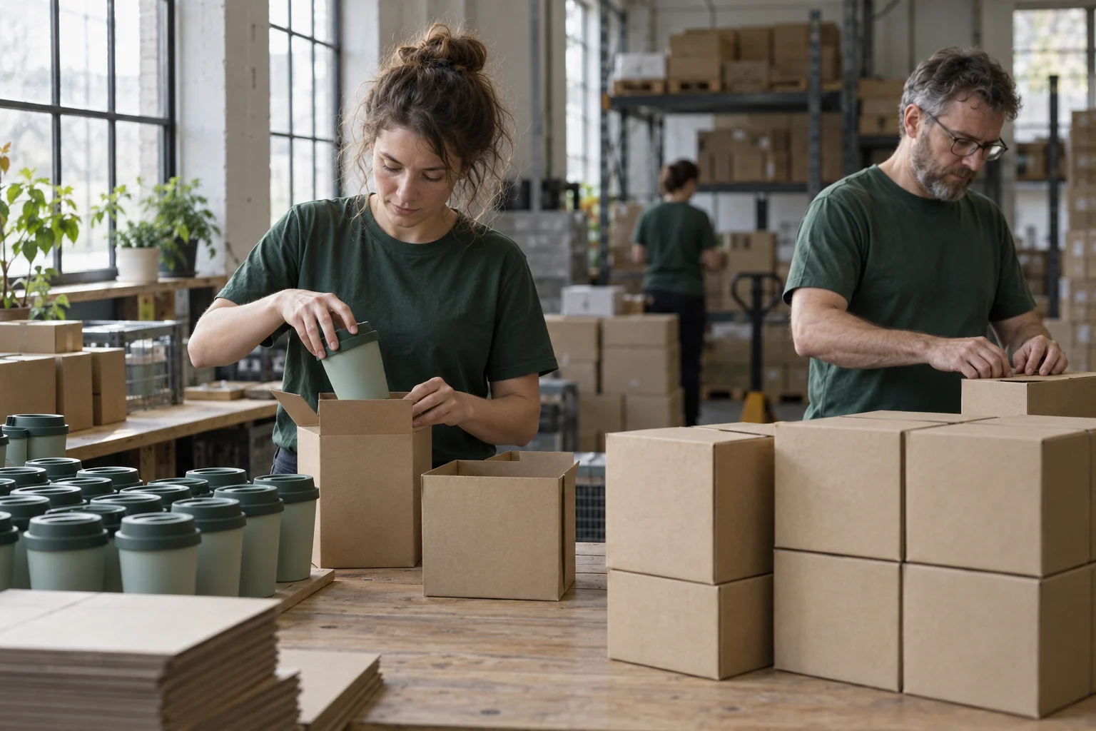 Medewerkers pakken producten in voor een zakelijke bestelling