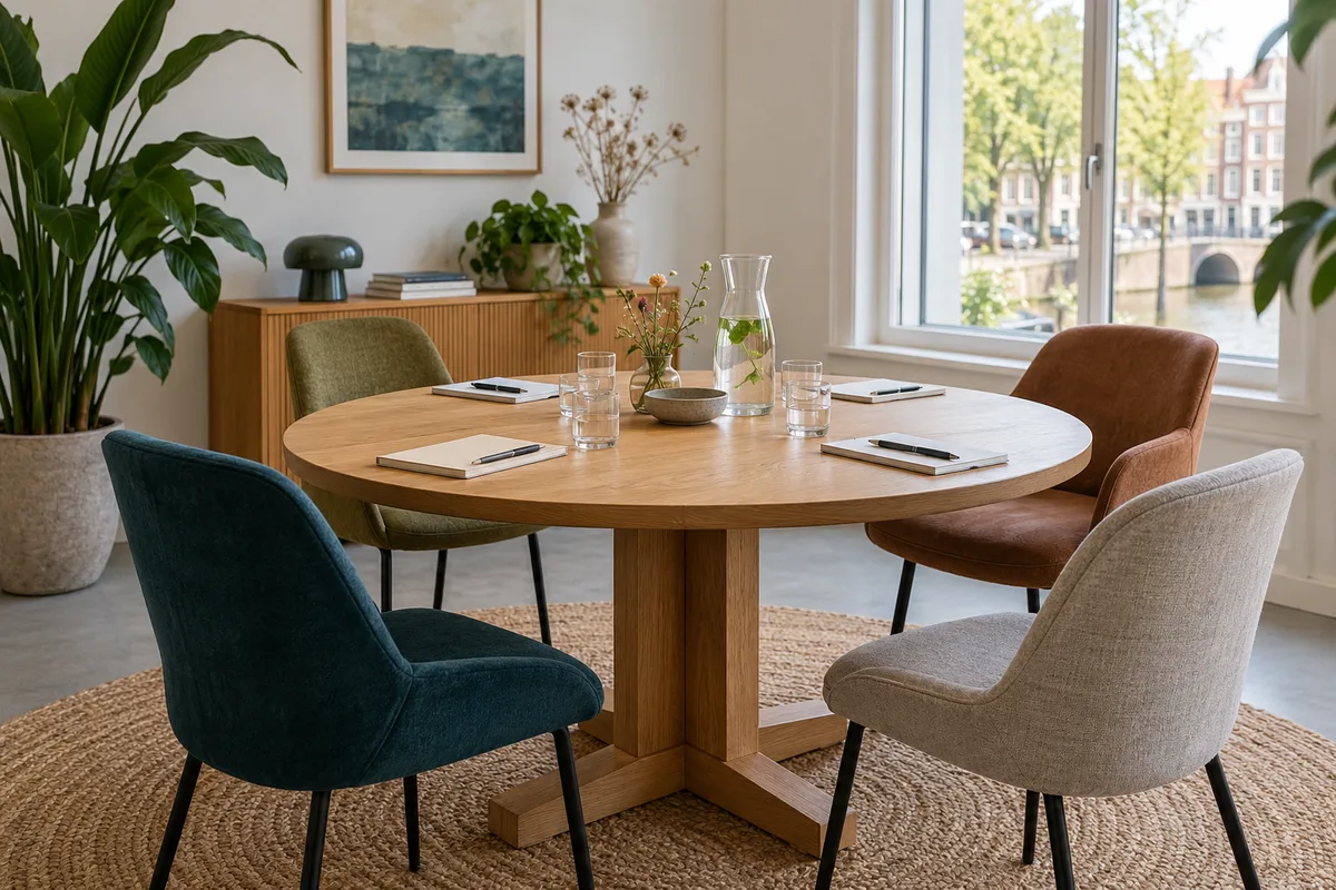 Ronde overlegtafel met vier stoelen