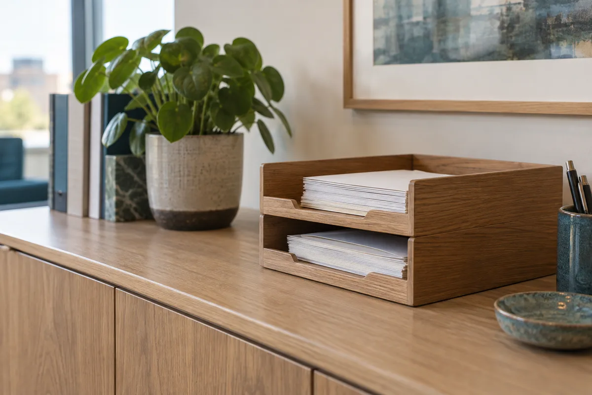 Houten postbakken met enveloppen