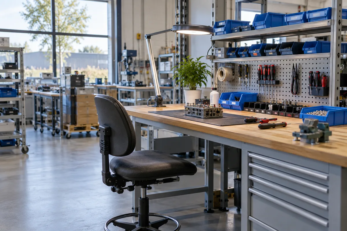 Ingerichte assemblagewerkplek met taakverlichting