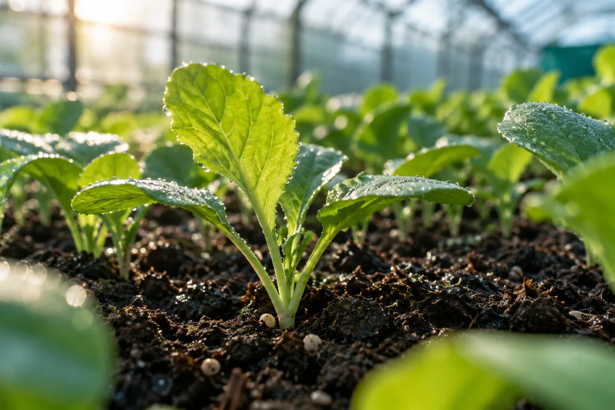 Jonge groene planten in een kas